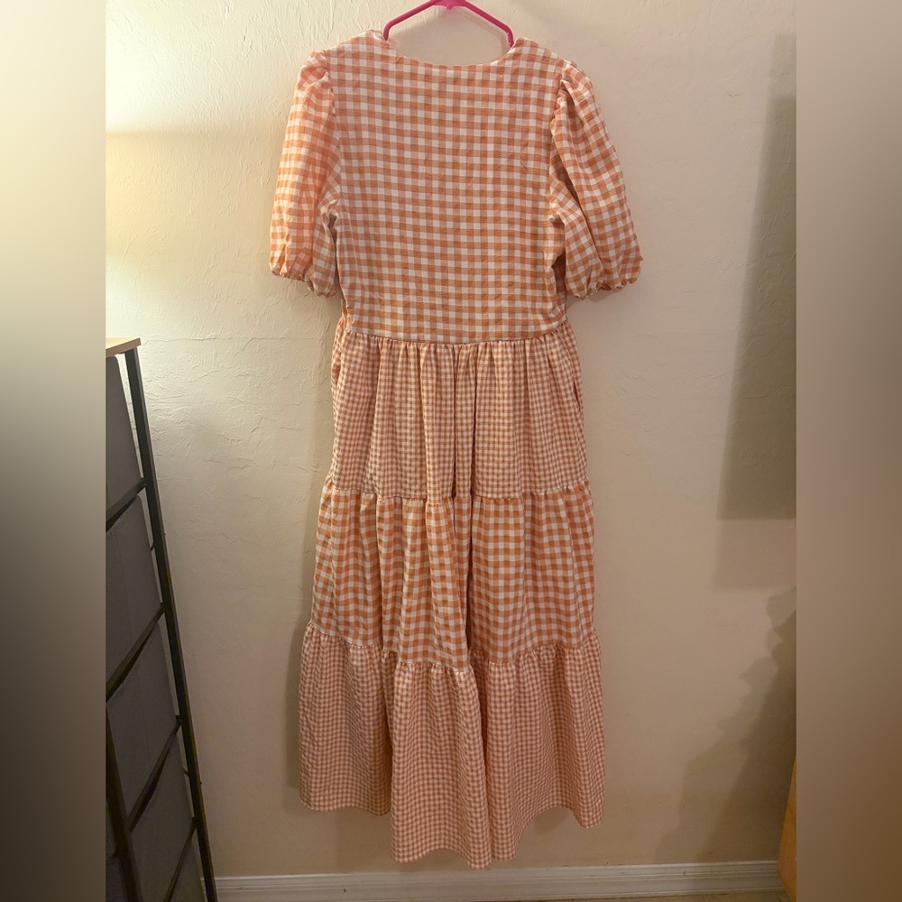 English Factory Peach Gingham Tiered Maxi Dress - Picture 2 of 6